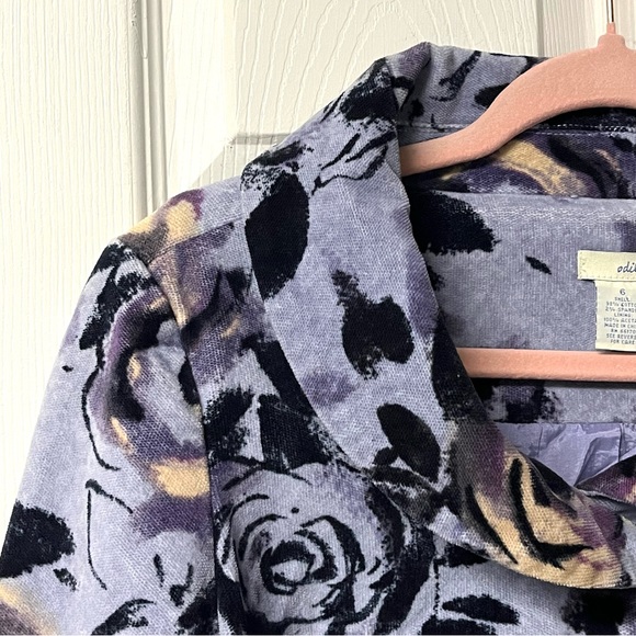 Anthropologie Odille Periwinkle Blue Purple Floral Velour Velvet Lined Jacket - Picture 5 of 16